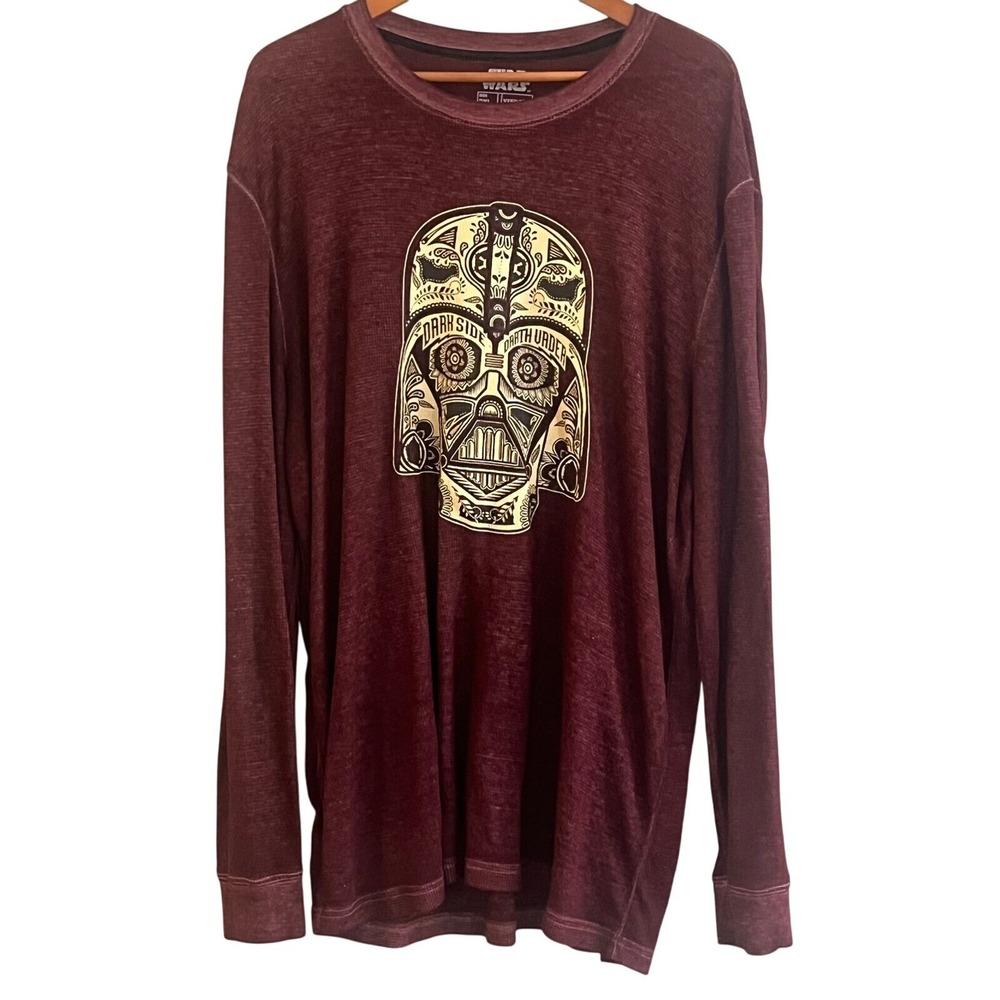 Fifth Sun Star Wars Burgundy Dark Side Dark Vader Graphic Waffle Knit Shirt 2XL‎